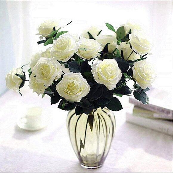 NEW Artificial Roses 10 Heads 2.8" Flowers Arrangement Silk Bouquet - Picture 1 of 8
